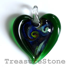 Pendant, lampwork glass, 32x34mm. Sold individually.