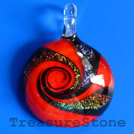 Pendant, lampwork glass, 33mm. Sold individually.