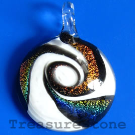 Pendant, lampwork glass, 33mm. Sold individually.