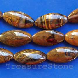 Bead, tiger iron, 12x26mm puffed oval. 16 inch strand.