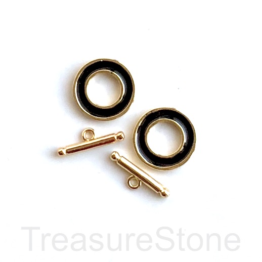 Clasp, Toggle, brass, 18k gold plated, black, 15mm. Ea