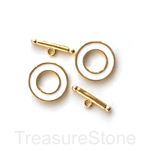 Clasp, Toggle, brass, 18k gold plated, white, 15mm. Ea