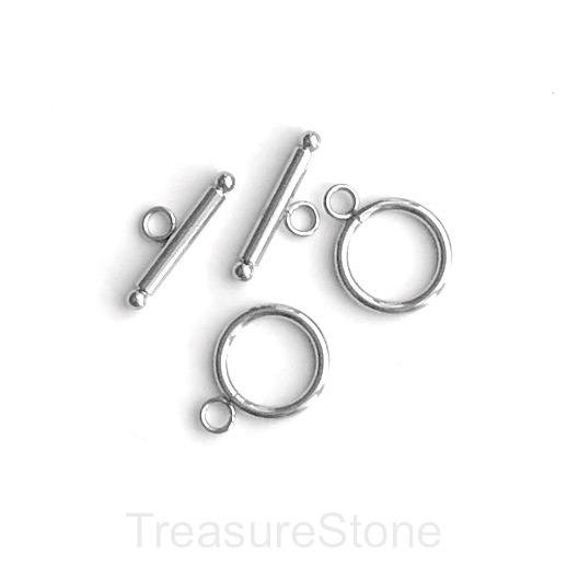 Clasp, toggle, stainless steel, 16mm. Pack of 3 pairs