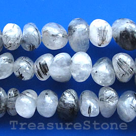 Bead, tourmalinated quartz, 10mm tumbled nugget. 15-inch strand.