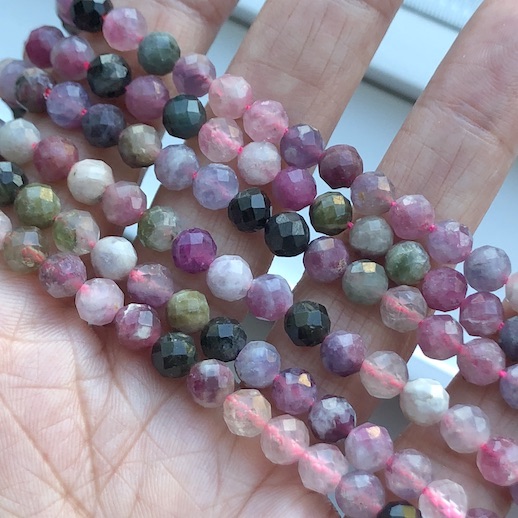 Bead, tourmaline, 6mm faceted round. 15 inch, 68pcs