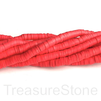 Bead,African Vinyl Rubber,Polymer Clay, red 4mm heishi disc,16"