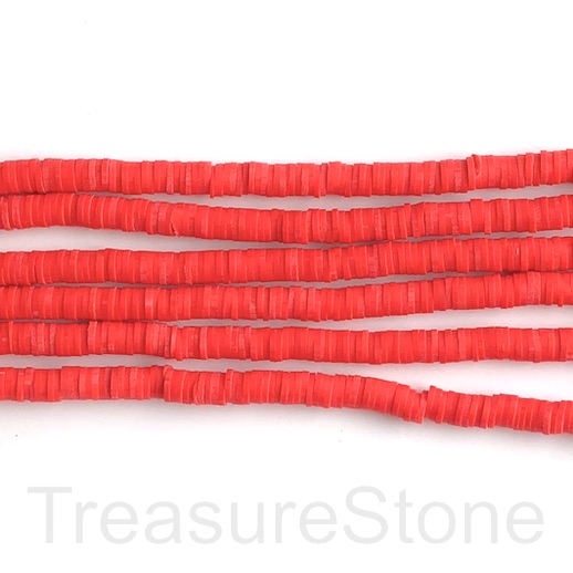 Bead, Vinyl Rubber,Polymer Clay, red 6mm heishi disc,15.5"