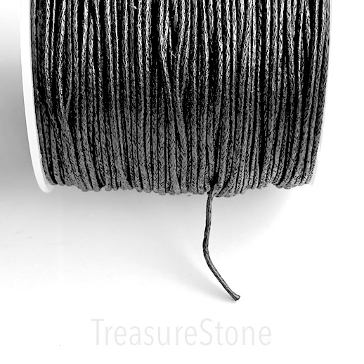 Cord, waxed cotton, black, 1mm. 90-meter per spool.