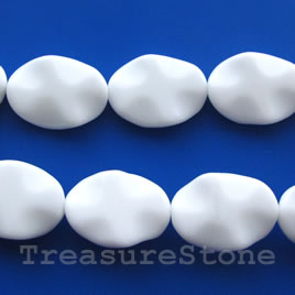 Bead, white agate, 18x25mm wavy oval. 16-inch strand.