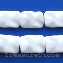 Bead, white agate, 18x25mm wavy rectangle. 16-inch strand.