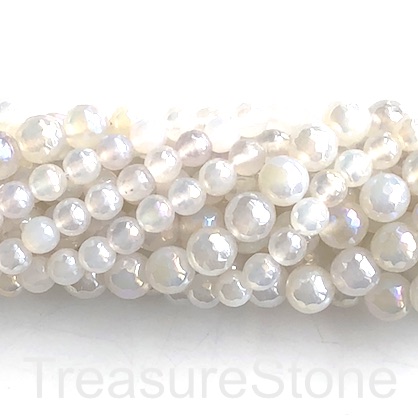 Bead, white agate, 8mm, faceted round AB. 15", 48pcs