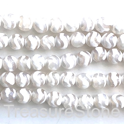 Bead, agate, white, pattern 7, 8mm faceted round. 15", 48pcs