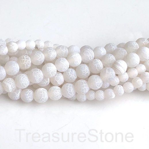 Bead, white agate, patterned, 6mm round, matte. 15-inch, 62pcs