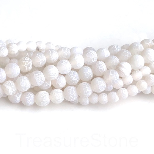 Bead, white agate, patterned, 8mm round, matte. 15-inch, 47pcs