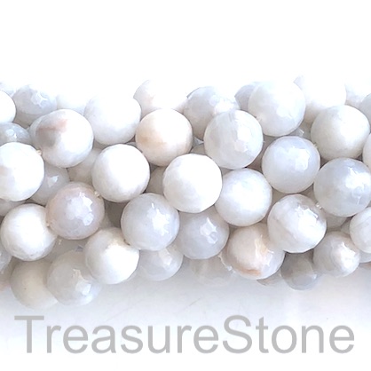 Bead,white crazy lace agate , 8mm faceted round. 15", 46pcs