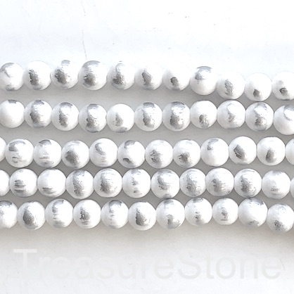Bead, white jade, silver foil, 8mm round, 16-inch, 49pcs