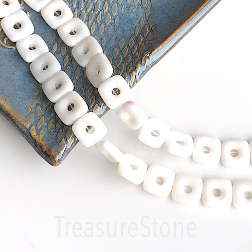 Bead, white stone, white Jade, 12mm square donut. 15-inch, 32pcs