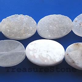 Bead, white druzy agate, hand-cut flat oval, 20x30mm. 16-inch - Click Image to Close