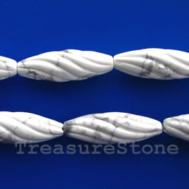 Bead, white howlite, 10x30mm carved oval. 15.5-inch strand.