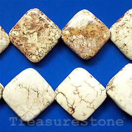 Bead, white turquoise, 30mm flat diamond. Sold per 16-inch.