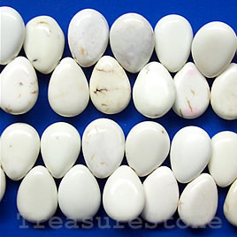 Bead, white turquoise, 10x14mm flat teardrop. Sold per 16-inch.
