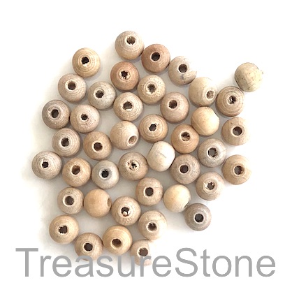 Bead, wood, natural, 7 to 8mm round. Pkg of 100pcs.