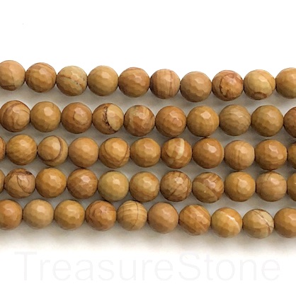 Bead, wood jasper, 8mm faceted round. 15.5 inch, 47pcs