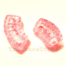 Bead, lampworked glass, pink, 11x9x22mm curve. Pkg of 5.