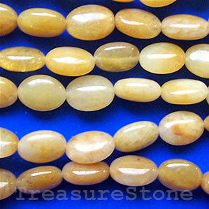 Bead, yellow jade, 10x14mm flat oval. 15.5-inch, 28pcs