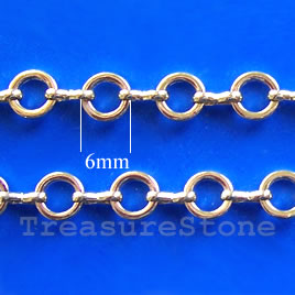 Chain, brass, 14K gold-finished, 6mm. Sold per pkg of 1 meter.