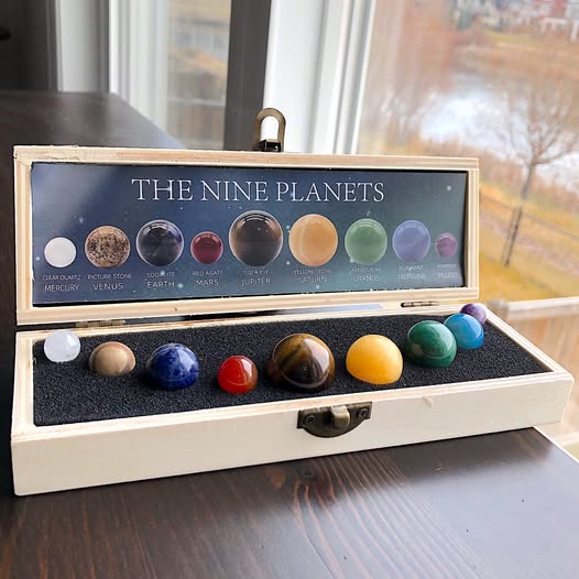9 Planets,Natural Gemstone Set,Crystals with Wooden Box