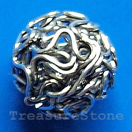Bead, antiqued silver-finished, 14mm round. Pkg of 10.