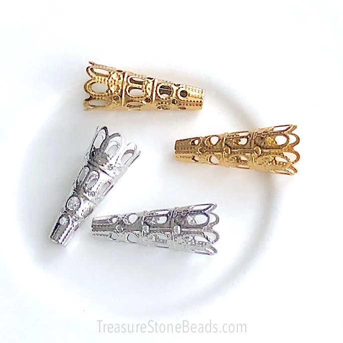 Cone, stainless steel, 9x22mm filigree. 5pcs