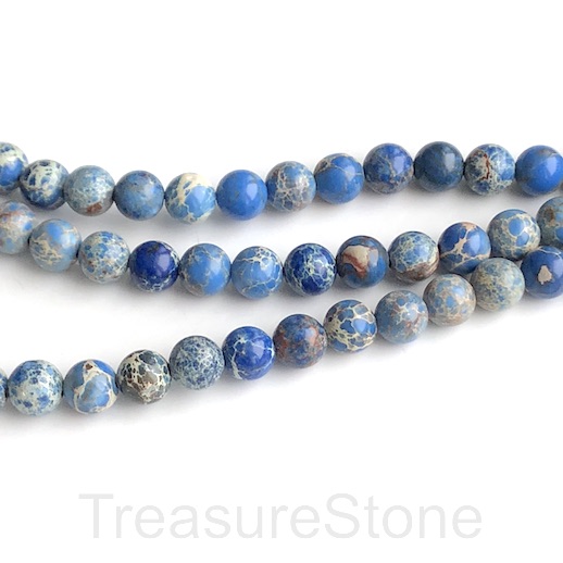 Bead, Imperial, impression Jasper,dyed blue,8mm round. 15.5",48p