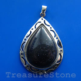 Pendant, blue goldstone. 34x45mm. Sold individually.