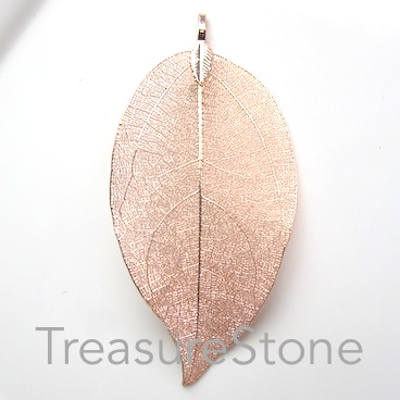 Pendant, rose gold-colored brass leaf, about 80mm long. Each.
