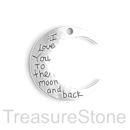 Pendant, "I love you to the moon & back", 27x30mm moon. 5pcs