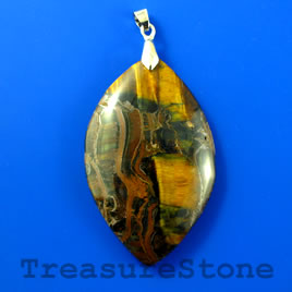 Pendant, blue, brown tigers eye, 35x58mm. Sold individually.