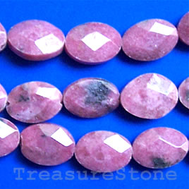 Bead, rhodonite faceted puffed oval, 10x14mm, 16-inch strand