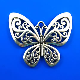 Pendant, silver-finished, 50x58mm butterfly. Each.