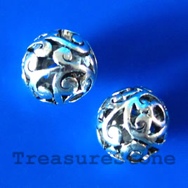 Bead, antiqued silver-finished, 10mm filigree round. Pkg of 4.