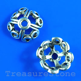 Bead cap, antiqued silver-finished, 11mm. Pkg of 10