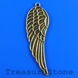 Pendant, brass-colored, 16x50mm angel wing. Pkg of 2.