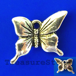Charm/pendant,silver-plated,15x17mm butterfly. Pkg of 7