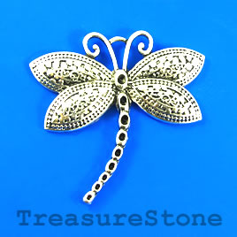 Pendant, silver-finished, 64x55mm dragonfly. Sold individually.