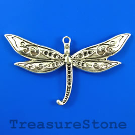 Pendant, silver-colored, 44x77mm dragonfly. Sold individually.