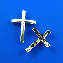 Link, silver-finished, 23x30mm cross. Pkg of 2