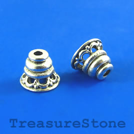 Cone, antiqued silver-finished, 9x10mm. Pkg of 8.