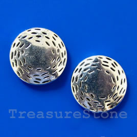 Bead, silver-finished, 16x4mm flat round. Pkg of 6.