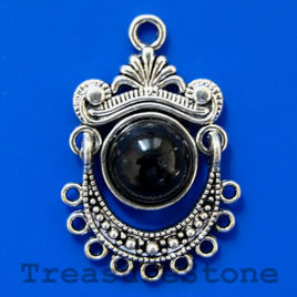 Pendant/charm, silver-finished, black, 21x32x8mm. Pkg of 2.
